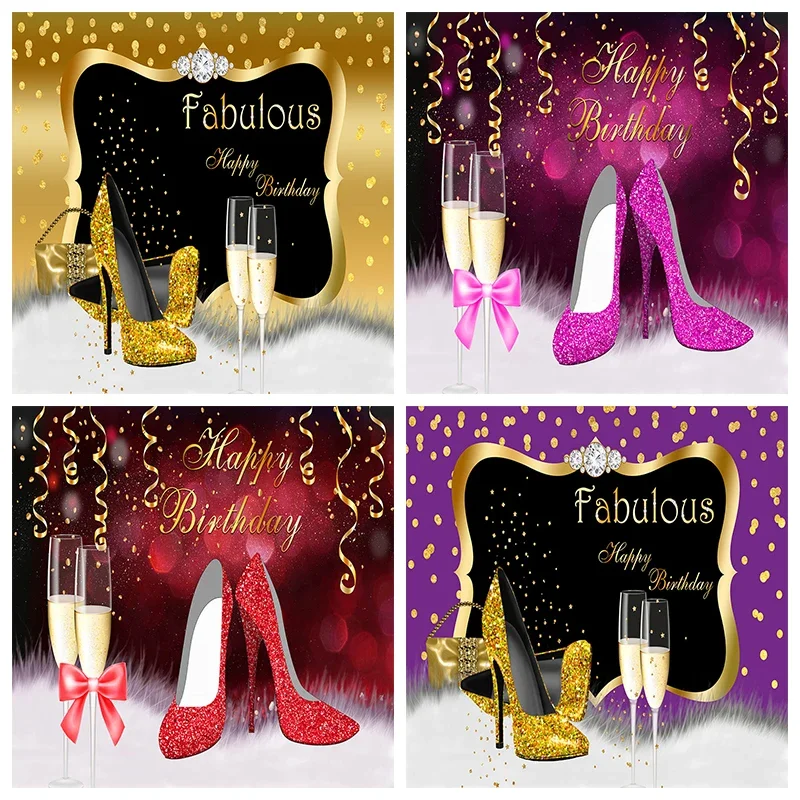 Ribbon Tie Heel - Mocsicka Frauen-Geburtstagsdekoration, Hintergrund, goldener High Heel,