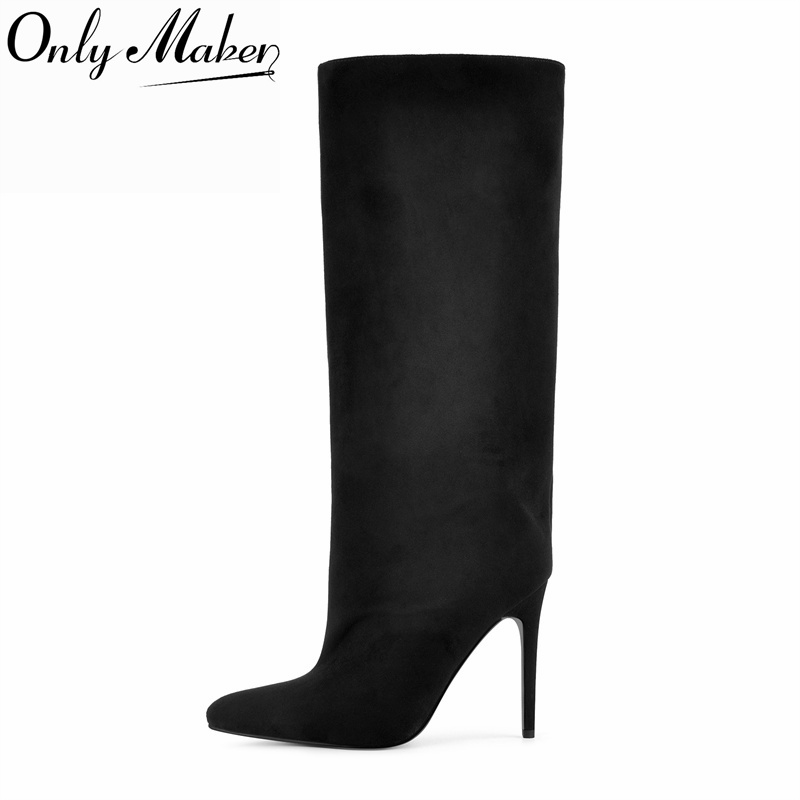 Women'S Shoes Extra Wide - Onlymaker Schwarze kniehohe Stiefel aus Wildlederimitat