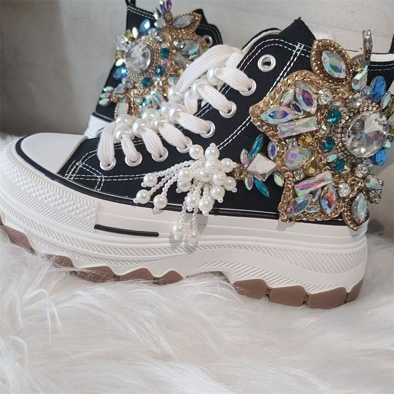 Women'S Shoes Hands Free - Dicke Sohle High Top Nagelperlen Strass