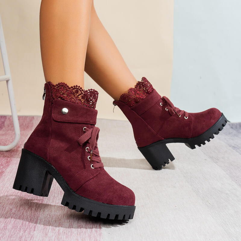 Women'S Shoes Red Bottoms - Sexy Spitze Patchwork Dicke Unterseite High