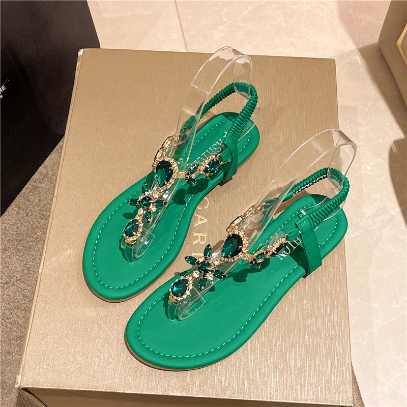 Women Shoes Luxury Brand - Sommerliche flache Sandalen für Damen: Kristall-Zehensteg-Slipper
