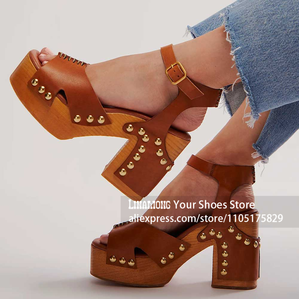 Women'S Shoes Clogs - Plateau-Clog-Sandalen mit klobigem Absatz, Nieten und