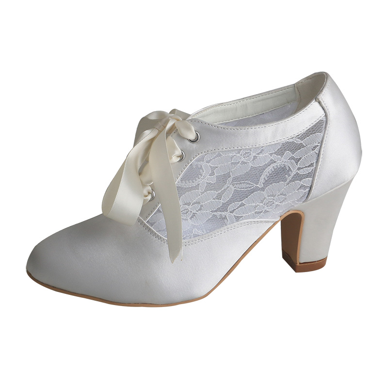 Ribbon Tie Heel - Maßgeschneiderte Brautschuhe mit Blockabsatz, Stiefel, elfenbeinfarbener
