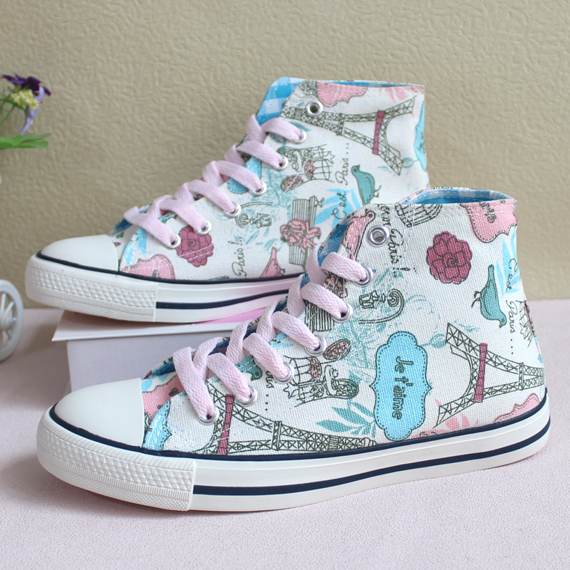 Women'S Shoes Hands Free - Cartoon Handbemalte Neue High Top Leinwand