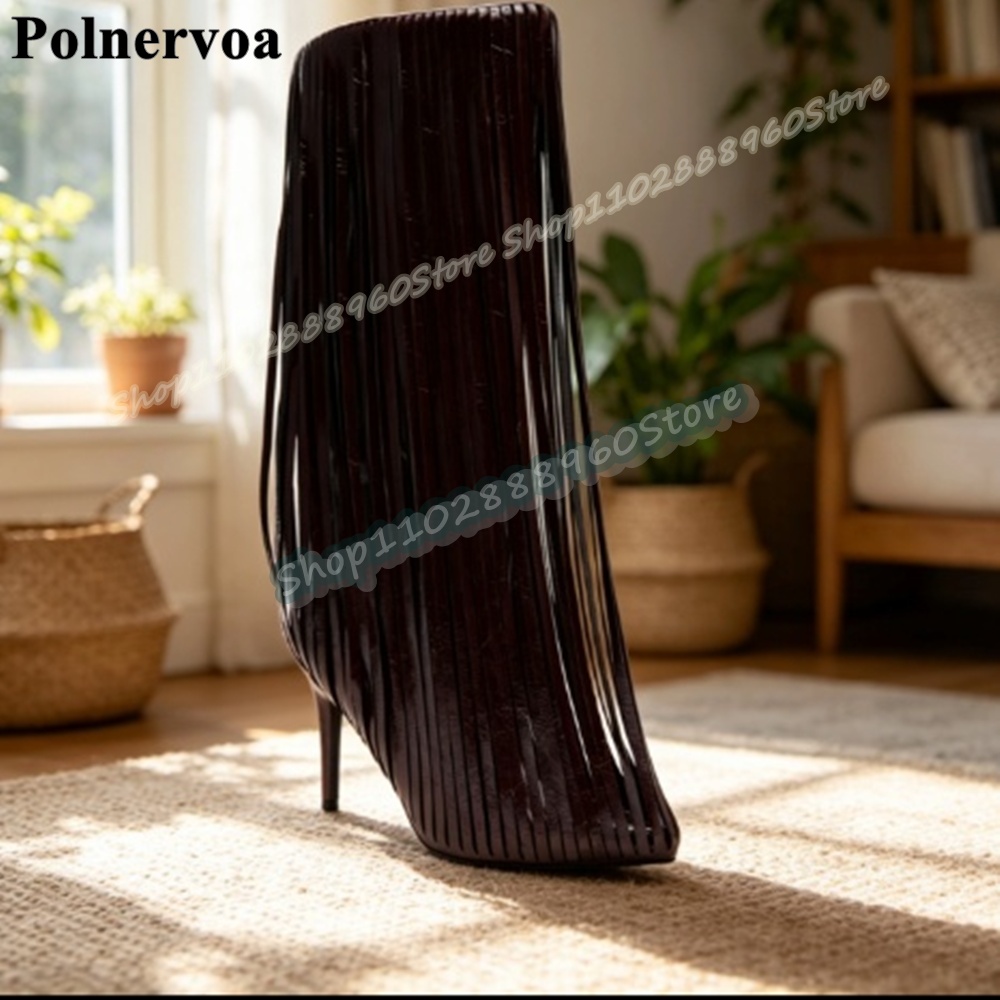 Women'S Shoes Burgundy - Große Größe Kniehohe Burgunderrote Quastenstiefel mit