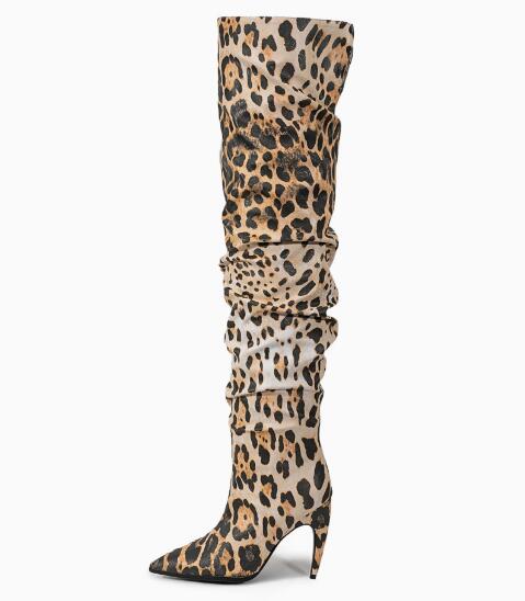 Leopard Print Heels - Sexy Leopardenmuster-Stiefel mit ausgefallenen Absätzen, plissierte