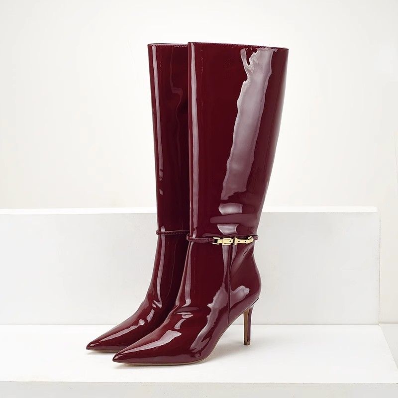 Women'S Shoes Burgundy - Weinrote kniehohe Stiefel mit Schnallenverschluss, burgunderfarbenem