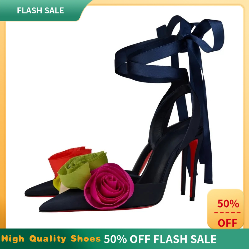 Ribbon Tie Heel - Elegante romantische Damen-Slingback-Heels mit spitzer Zehenpartie