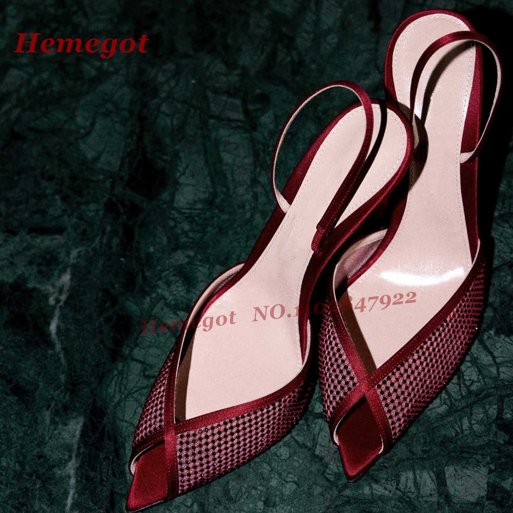 Women'S Shoes Burgundy - Damen Burgunderrote Satin-Mesh Slingback High Heels