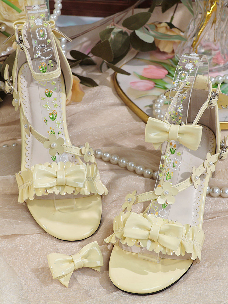 Women'S Shoes Clogs - Japanische Original Lolita Blumen-Rüschen-Sandalen mit Schleife,
