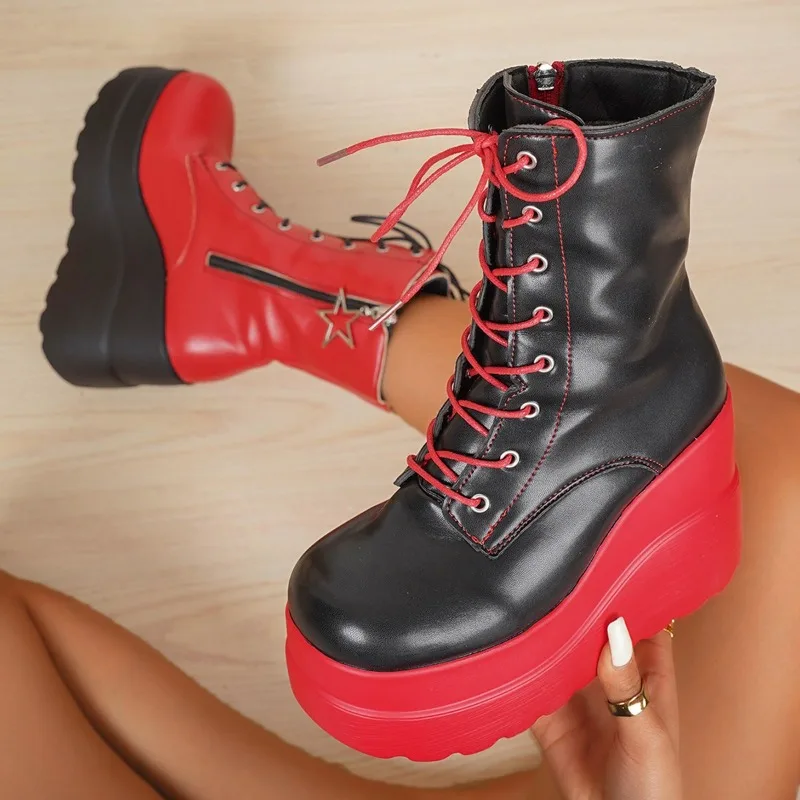 Women'S Shoes Red Bottoms - Punk Gothic Motorrad Stiefel Plattform Chunky