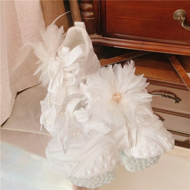 Weiße florale Spitze Strass Qu – Women'S Shoes Hands Free Bewertung und Preis