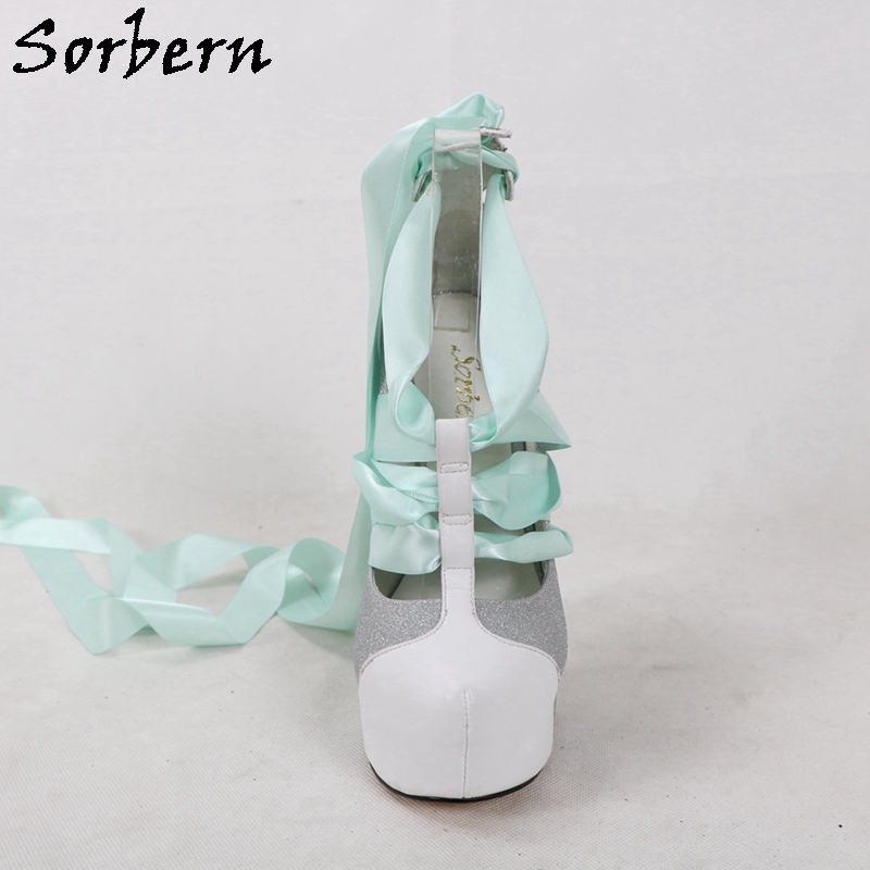 Sorbern Weiße Damen-Pumps aus  – Ribbon Tie Heel Bewertung und Preis