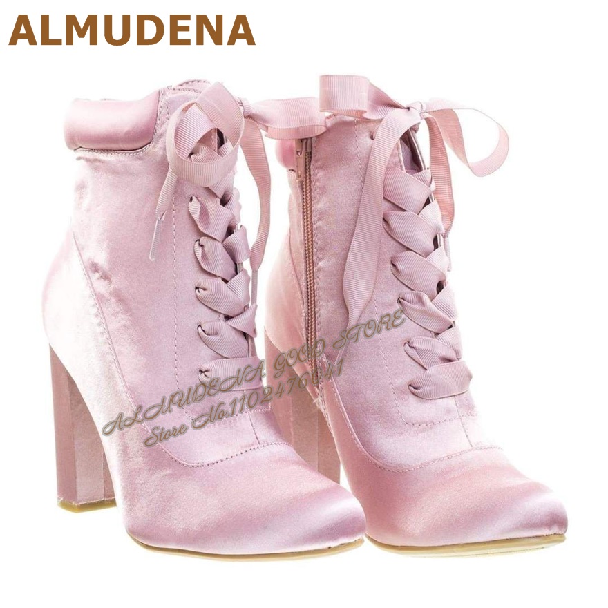 ALMUDENA Rosa Satin-Stiefelett – Ribbon Tie Heel Bewertung und Preis