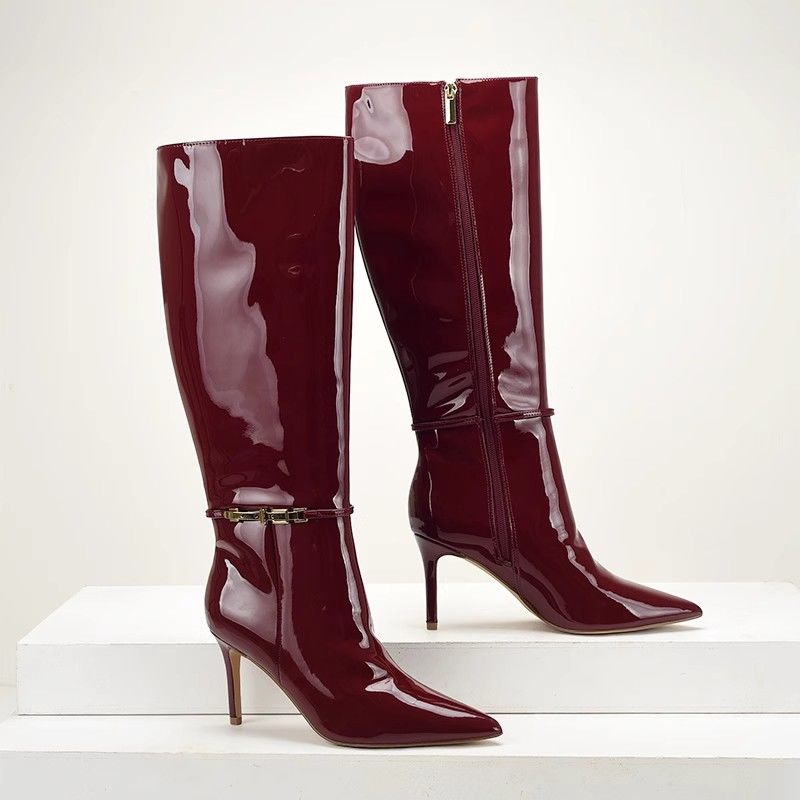 Weinrote kniehohe Stiefel mit  – Women'S Shoes Burgundy Bewertung und Preis
